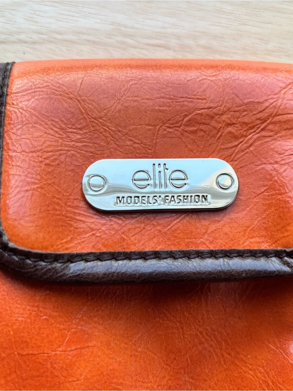 Elle Orange Faux Leather Clutch with Dark Trim